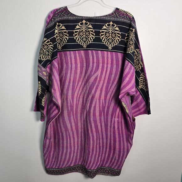 Mieko Mintz Kantha Kimono Dress Long Tunic Multi Color Reversible Lagenlook OS - Picture 4 of 9